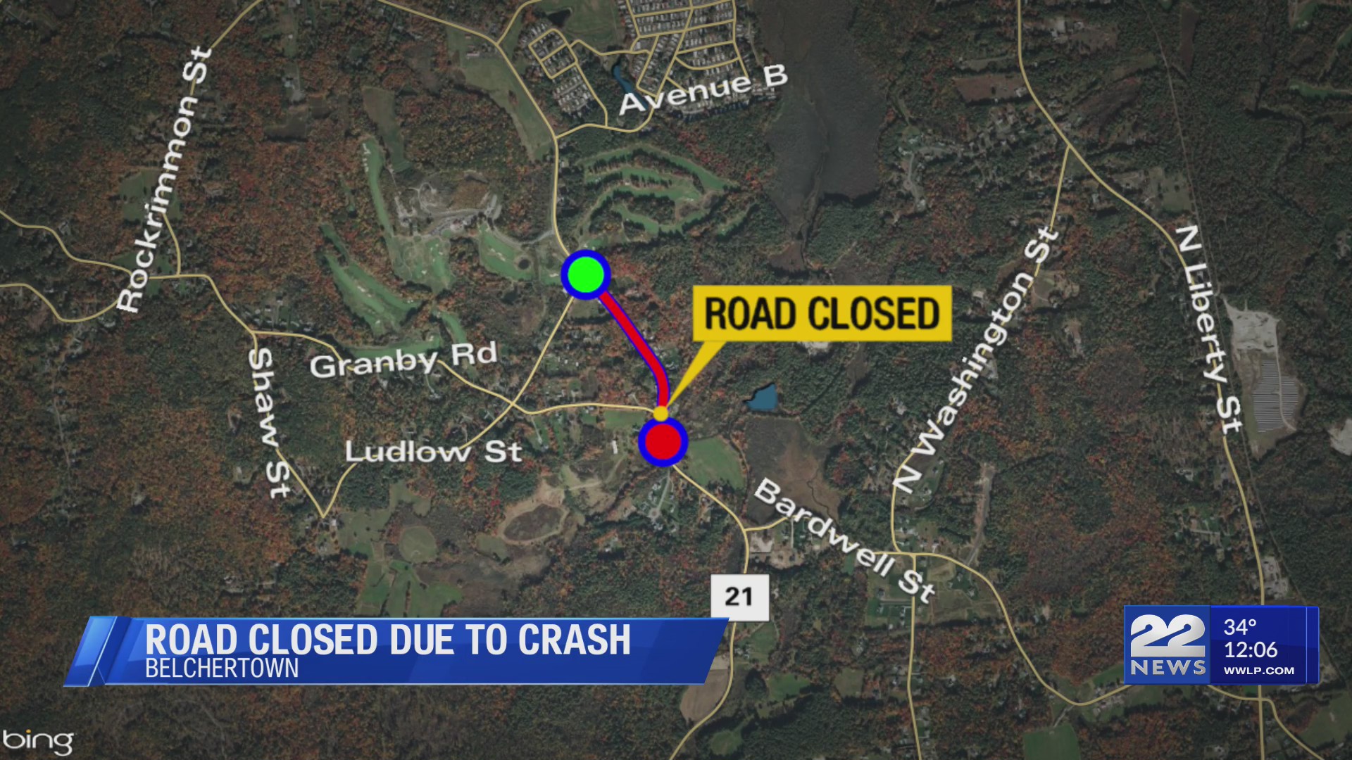 Portion of Chauncey Walker Street in Belchertown closed due to car