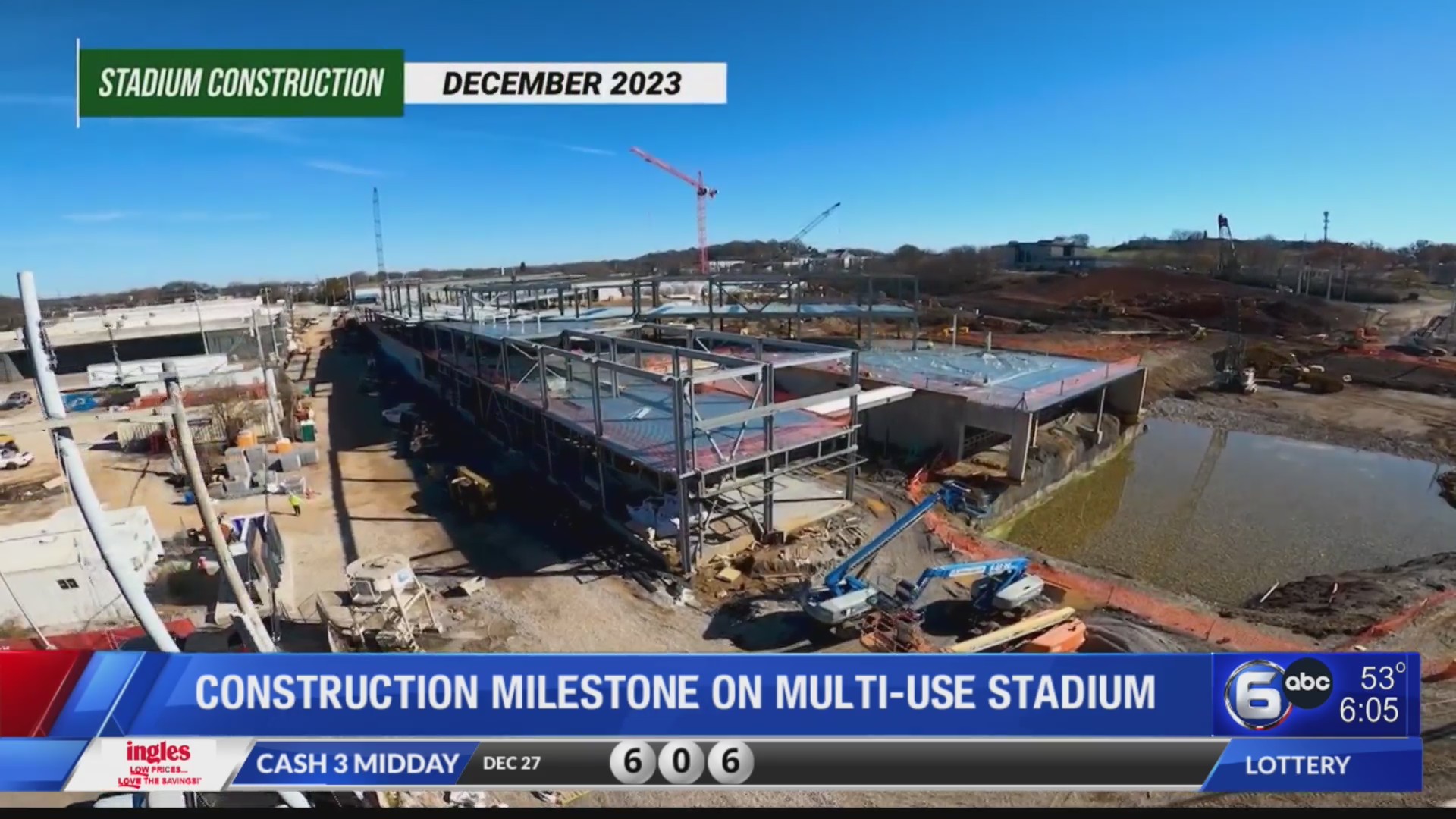 Structural framing of 114M downtown Knoxville stadium now complete