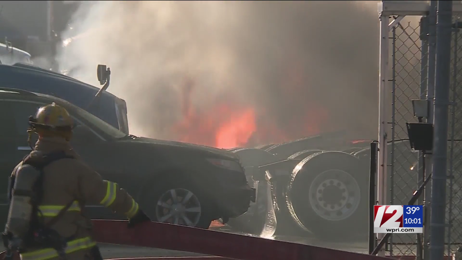 5 tractortrailer trucks damaged by fire in Pawtucket