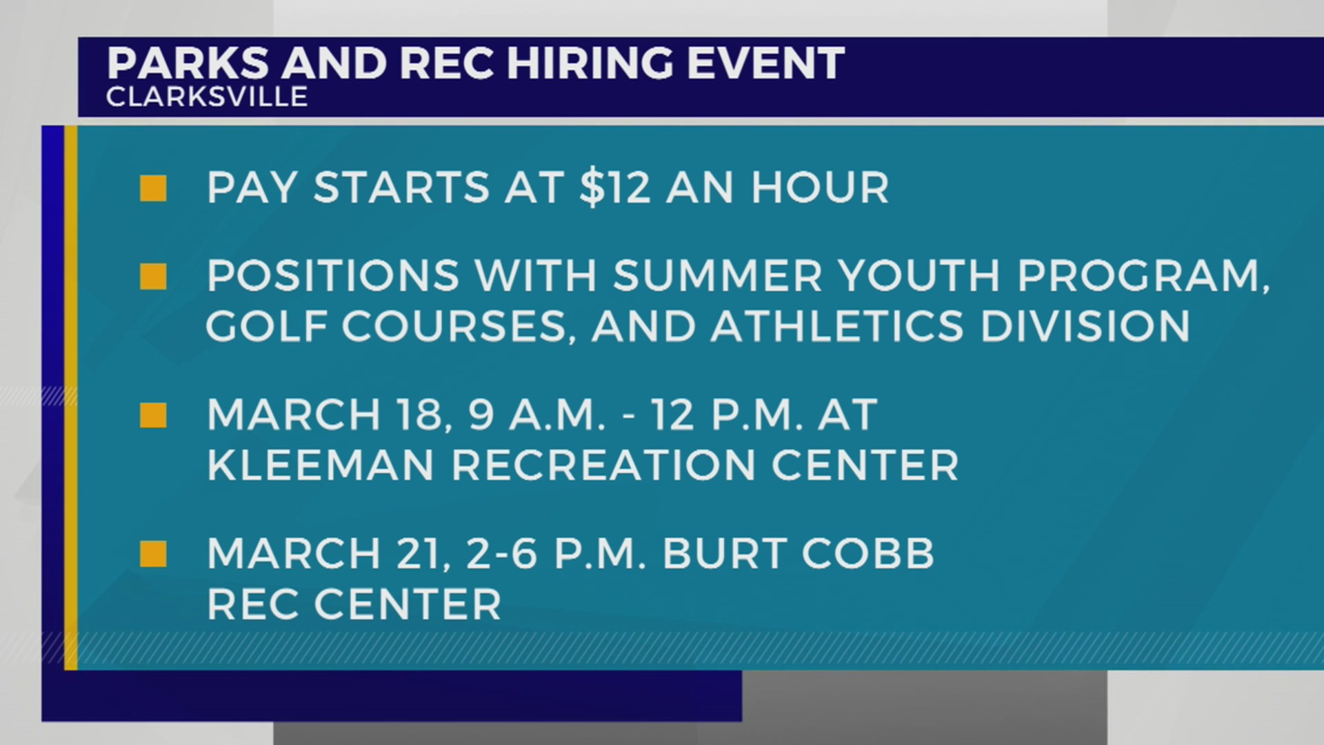 hiring events for Clarksville Parks and Rec WKRN News 2