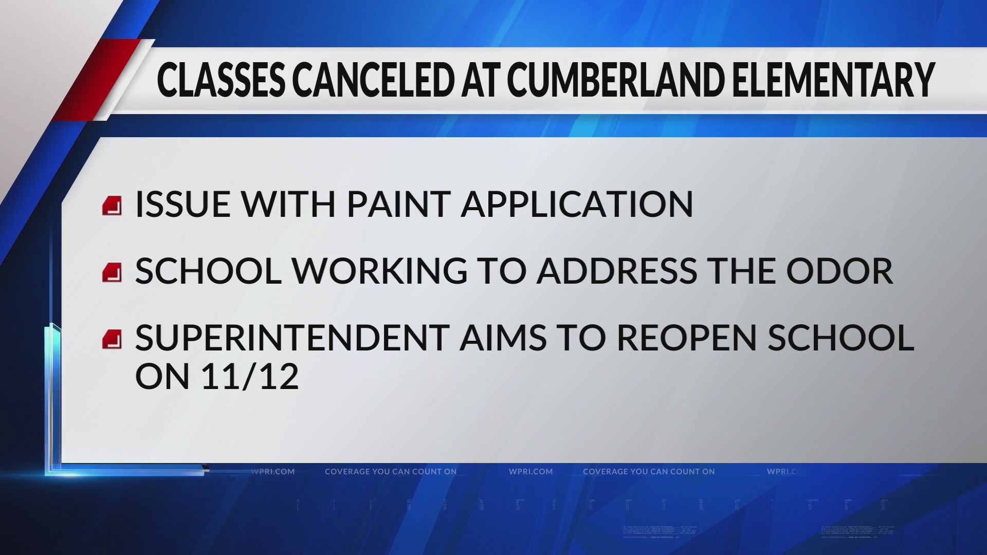 Cumberland Community Elementary School closed due to strong paint odor
