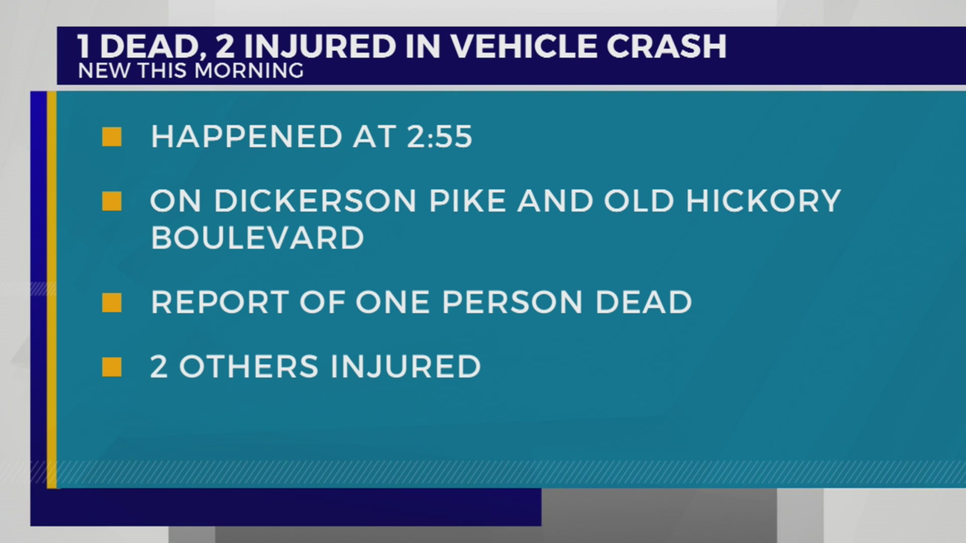1 killed, 2 injured in crash on Dickerson Pike – WKRN News 2
