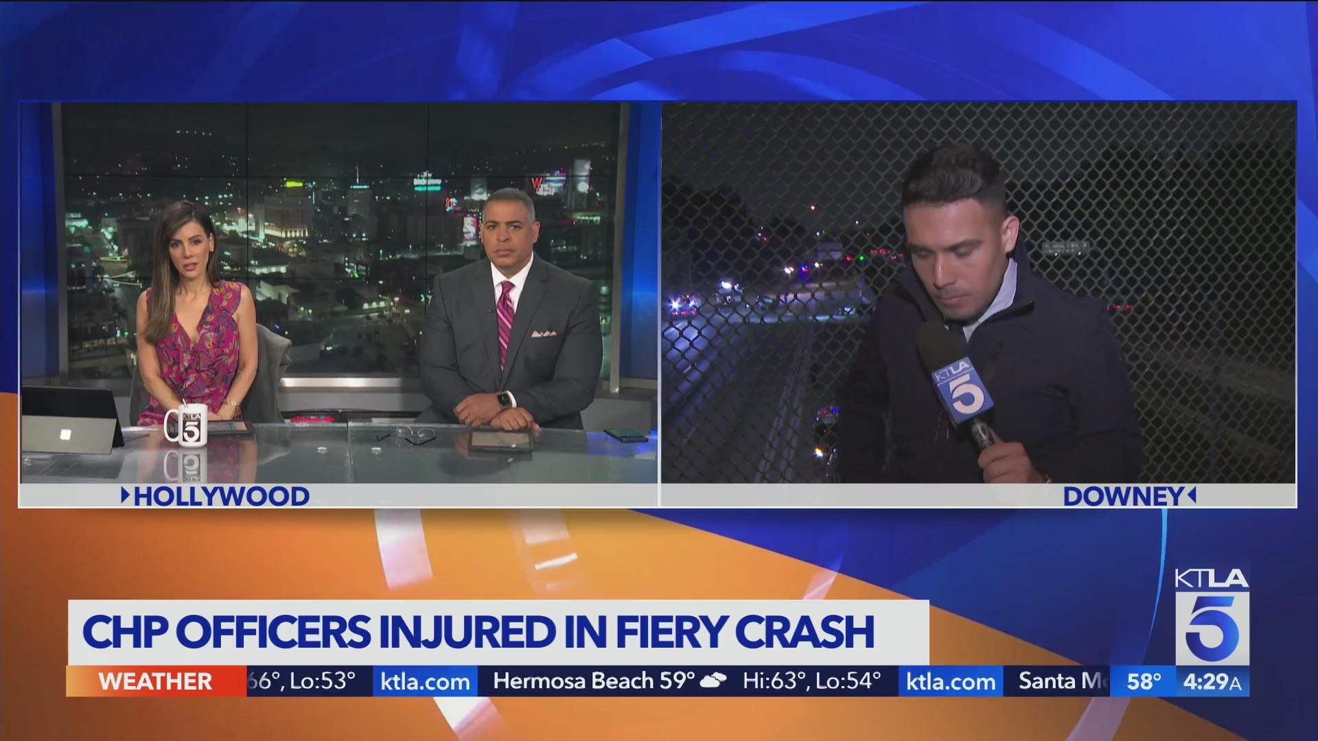 CHP officer injured in fiery crash on 105 Freeway in Downey – KTLA